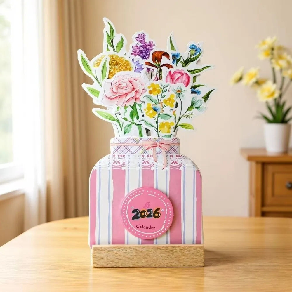 2026 Flowers Desk Calendar Mini Calendar Standing Desk Calendar Vase-Like Desktop Monthly Planner for Home School Office Oasis Select