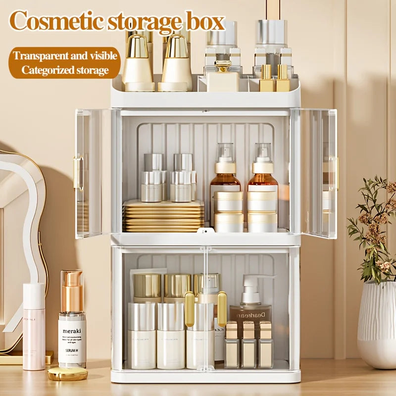 1pc Cosmetic Storage Box, Transparent Door Display Cabinet with Lipstick Holder, Magnetic Closure Design. Oasis Select