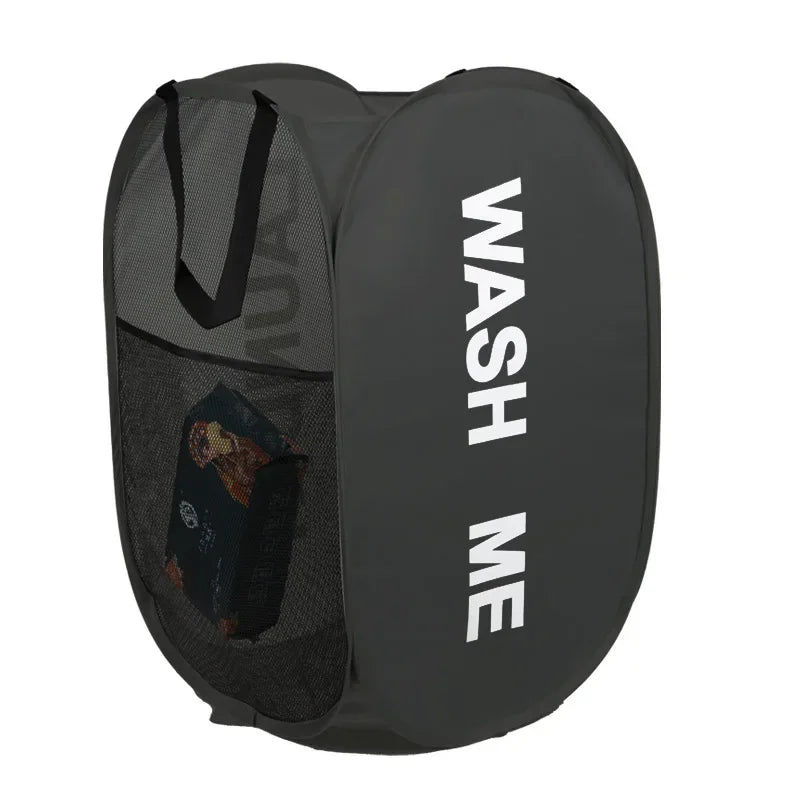 Portable Mesh Pop Up Laundry Hamper Wide Opening Breathable Collapsible Space-Saving Laundry Basket Dorm Travel Bathroom Items Oasis Select black