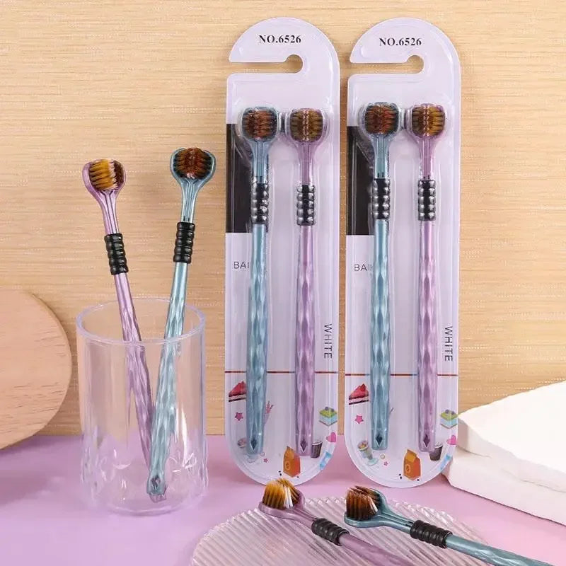 2pcs 3D Stereo Toothbrush Set Ultra Fine Soft Bristles Adult Oral Care 360° Cleaning Tongue Scraper Three-Sided Design Oasis Select
