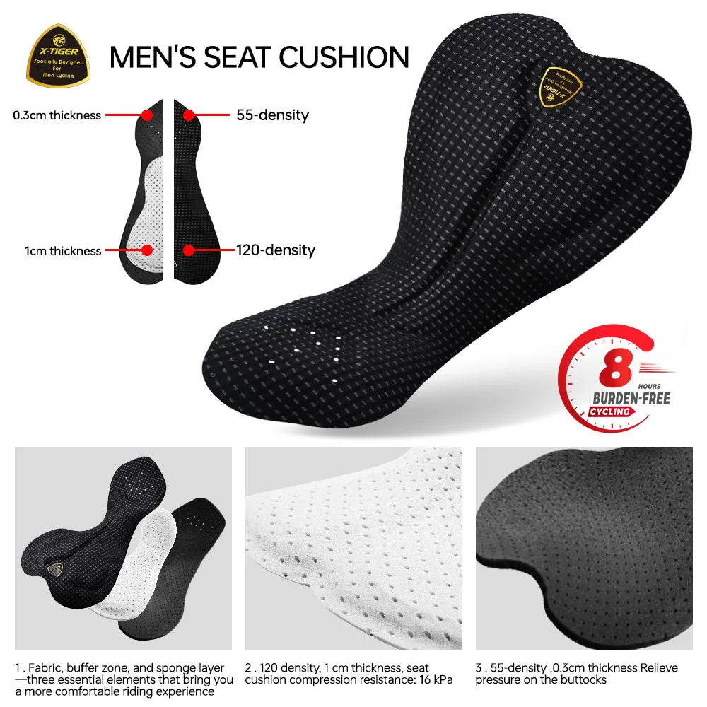 X-TIGER Cycling Pants Men's 120 High Density Padded Professional Cycling Bib Trousers Spring Autumn 8 Hours Bicycle Tights Oasis Select