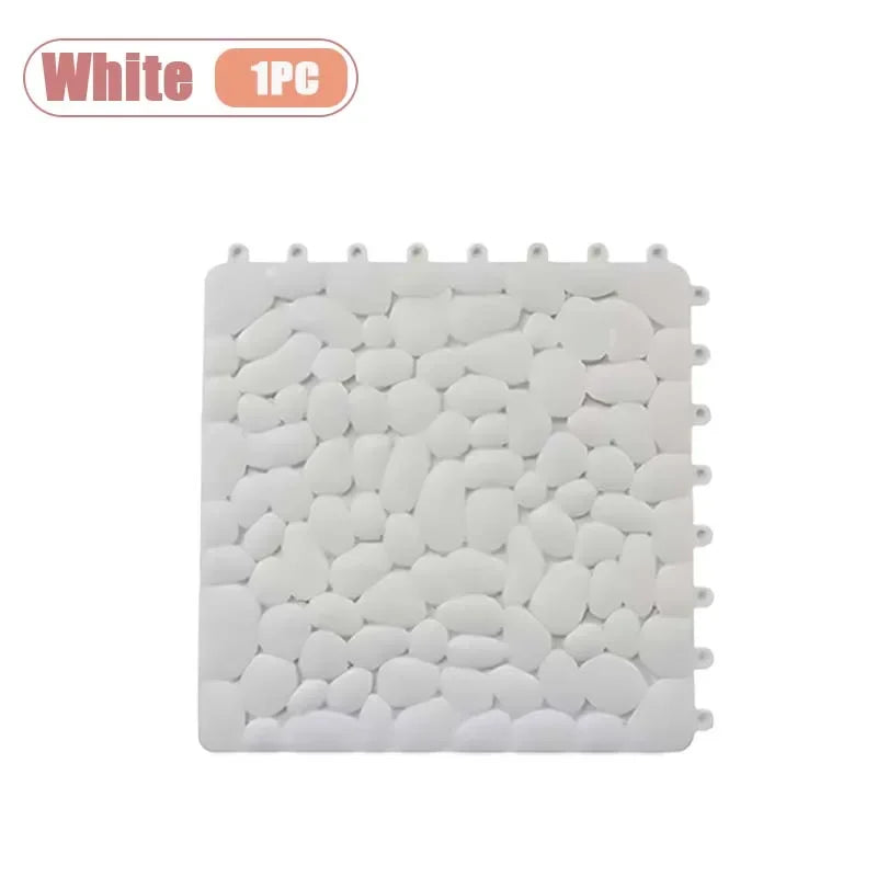1-10PC 30X30cm Bathroom Pebble Non Slip Mat Waterproof Splicing Shower Pad for Toilet Room Floor Drop Resistant Foot Cushion Mat Oasis Select White-1PC