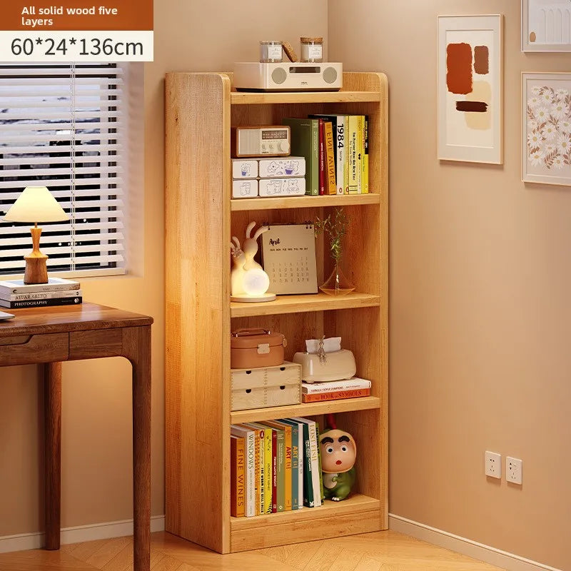 Solid wood bookshelf simple multi-layer floor storage shelf living room corner narrow slit simple display cabinet pine bookcase Oasis Select 5th floor 60 24 136