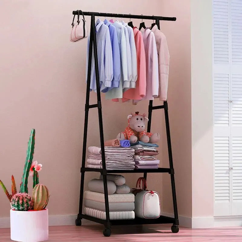 Floor Standing Clothes Rack | Foldable Double Pole Hanger