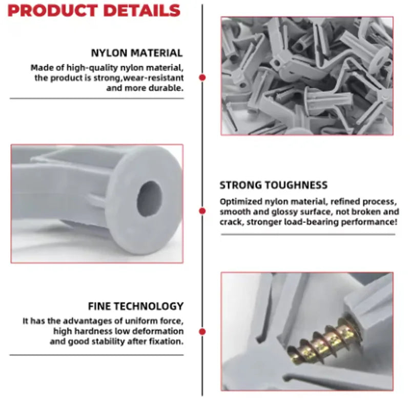 100pcs Drywall Anchor Kit Hollow Wall Anchors Plasterboard Plugs Screws Butterfly Expansion Tube Pipe 50 Set Oasis Select