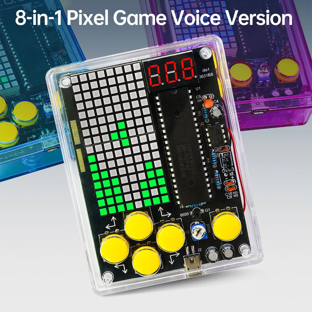 Upgraded DIY Game Kit Retro Classic Electronic Soldering Welding Tranning Set with Purple Blue Acrylic Case Mini Game Console Oasis Select