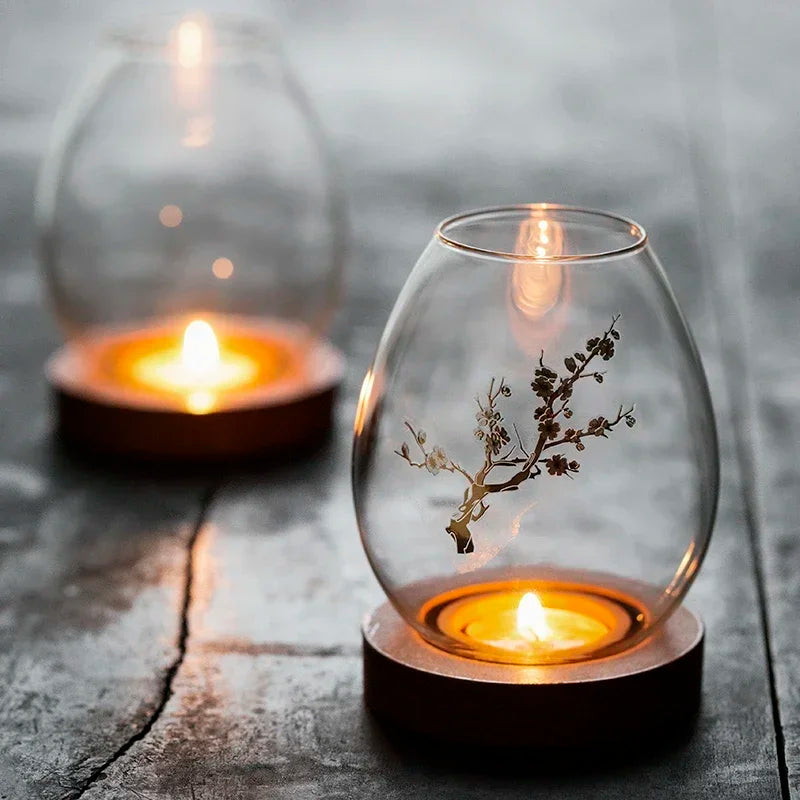 Transparent Glass Candlestick Chinese Decoration Romantic Candlelight Dinner Zen Retro Home Windproof Candle Cover Oasis Select