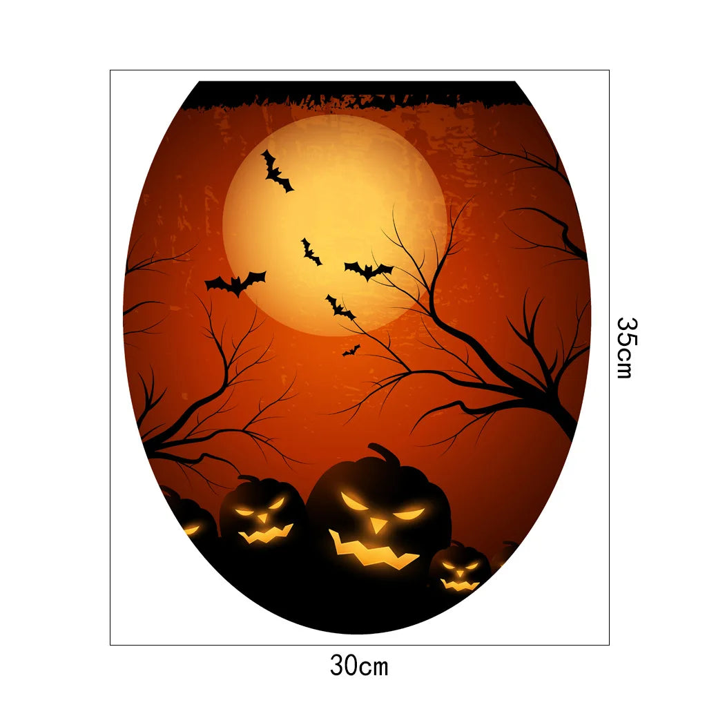 Halloween Toilet Lid Sticker Scary Pumpkin Haunted House Bathroom Decoration Wall Decals Poster Party Decoration Self Adhesive Oasis Select AFH-MT1002
