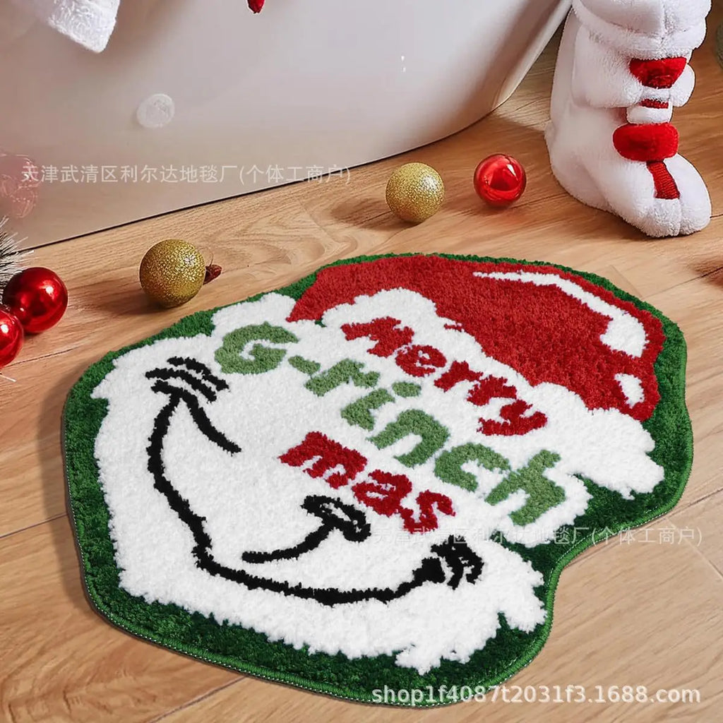 Nordic Irregular-shaped Christmas Series Faux Cashmere Floor MATS Home Decorative Bathroom Absorbent MATS Oasis Select Christmas Grinch 40 60cm