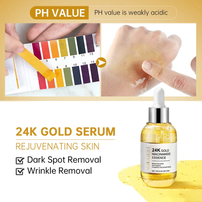 24k Gold Niacinamide Face Serum Whitening Moisturizing Dark Spot Removal Hyaluronic Acid Rejuvenation Facial Serum Skin Care Oasis Select