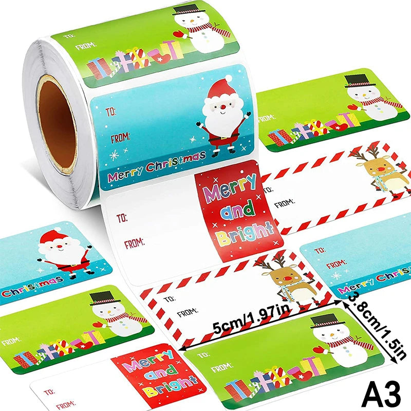 200-500pcs Christmas Stickers Christmas Tree Santa Hat Self-Adhesive Gift Tags PVC Gift Wrapping Seals Decals Party Decorations Oasis Select onesize A3