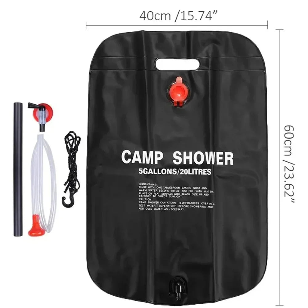 20L Solar Powered Heating Outdoor Shower Bag Large Capacity for Camping Beach Trip Portable Bath Solution Camping Traveling Oasis Select