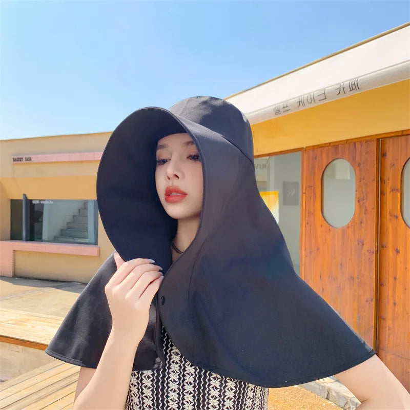 Women‘s Summer Sun Protection Hat with Face Cover Neck Flap Shoulder Cape Wide Brim UV Blocking for Outdoor Hiking Cycling Oasis Select
