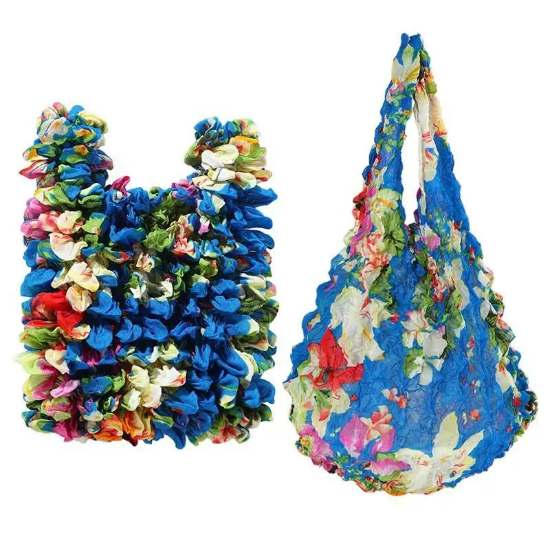 Flower Expansion Fold Pleated Flexible Stretch Mini Shopping Bag Large Capacity Bubble Elastic Portable Handbag Storage Bag Oasis Select A6