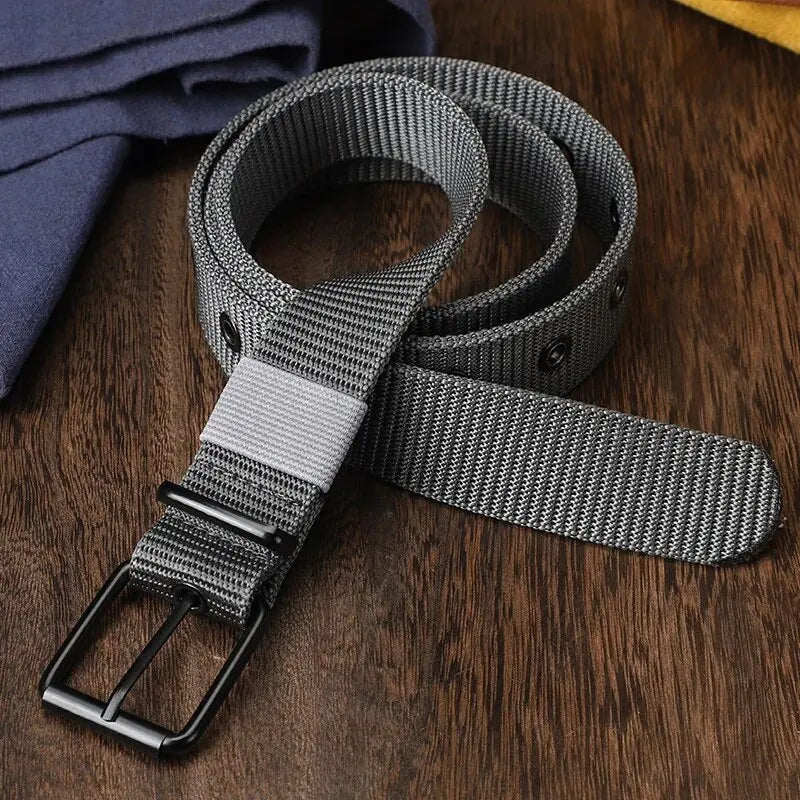 Men's Belt Porous Canvas Pin Buckle Leather Belt Outdoor Sports Belt Women's Trendy Eyelet Belt With Jeans Belt For Men Women Oasis Select