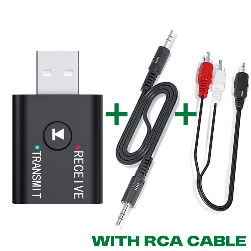 2 IN 1 Car Audio Transmitter Receiver 3.5mm AUX Jack RCA USB Dongle With MIC Music Wireless Adapter For Car/Wired Speaker/TV/PC Oasis Select With RCA Cable