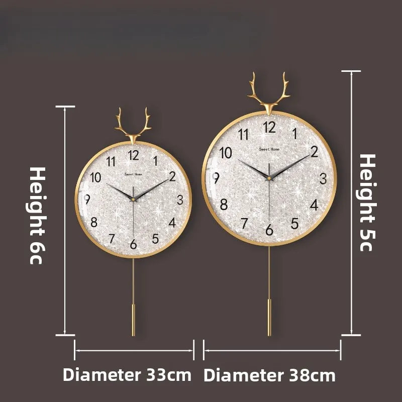 Golden Deer Horn Hanging Clock Pendant Light Luxury Dial Silent Living Room Modern and Simple Home Wall Decoration Oasis Select