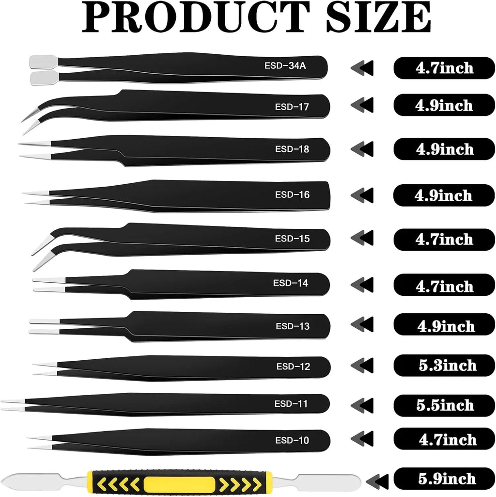 Precision ESD Anti-Static Tweezers Tool 6-10pcs Stainless Steel, 1.5MM Thick, for Electronics Repair Craft Modeling DIY Nail Art Oasis Select
