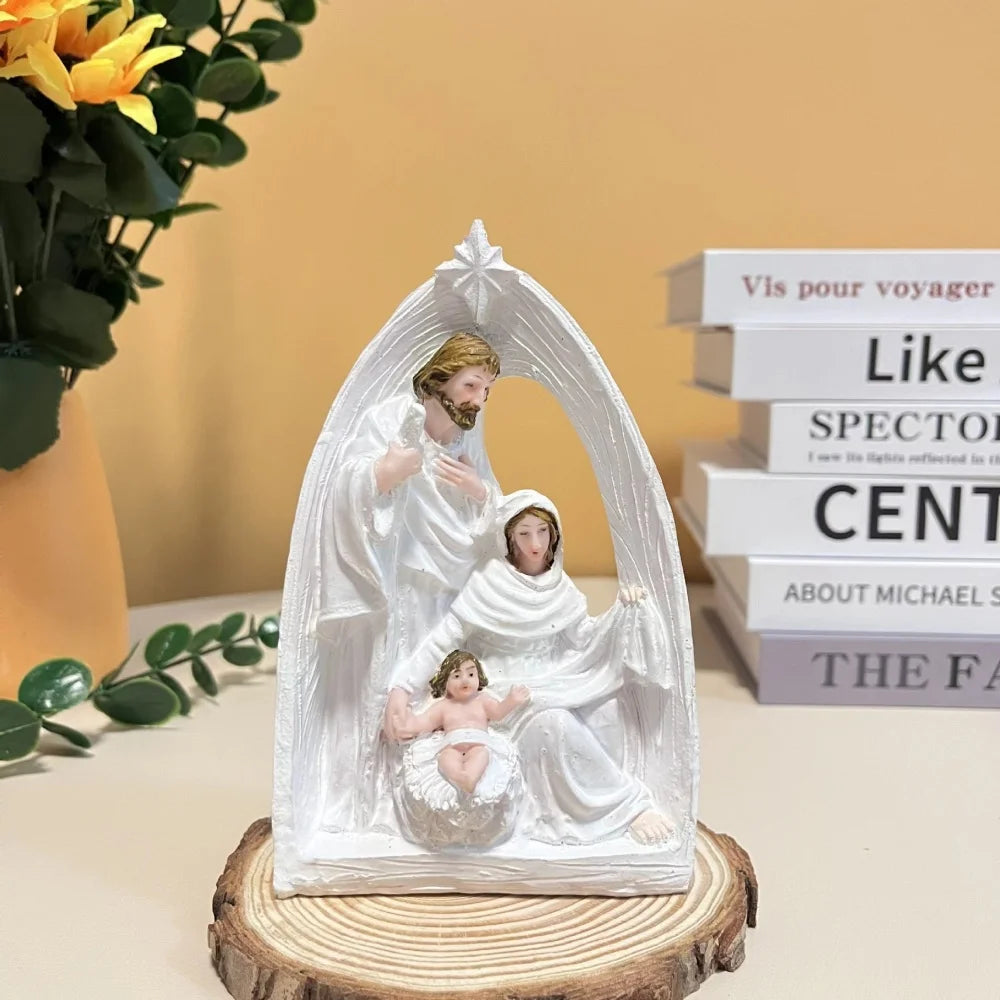 Christmas Jesus Birth Scene Ornament Christmas Decoration Holy Family Crafts Statue Resin Figurine Centerpieces Desktop Decor Oasis Select Style 1