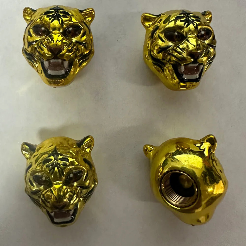 4Pcs Tiger Style Tire Valve Stem Caps 3D Animal Car Accessories Decor Tire Air Caps for Car,SUV,Bike,Motorcycle,Bicycle Oasis Select Gold