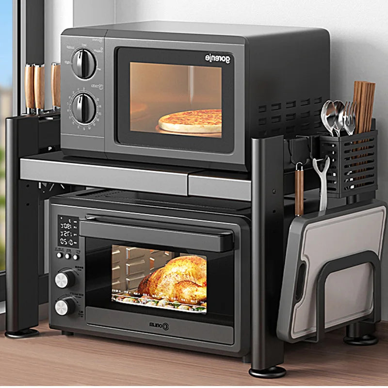 Microwave Rack Countertop Shelf Retractable Double Oven Rice Cooker Storage Shelf Household Oasis Select