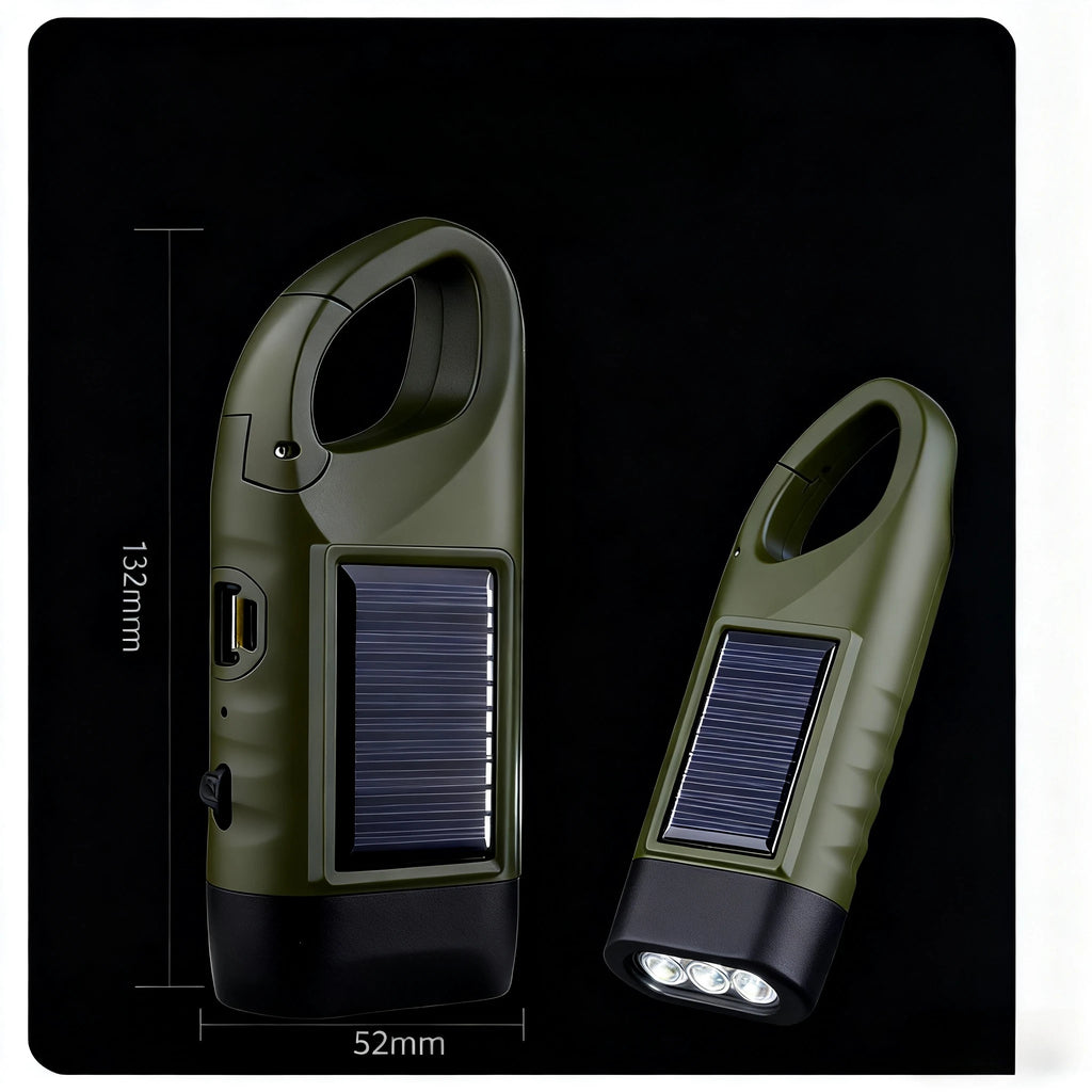 Solar Hand Crank LED Flashlight – Camping Emergency Torch