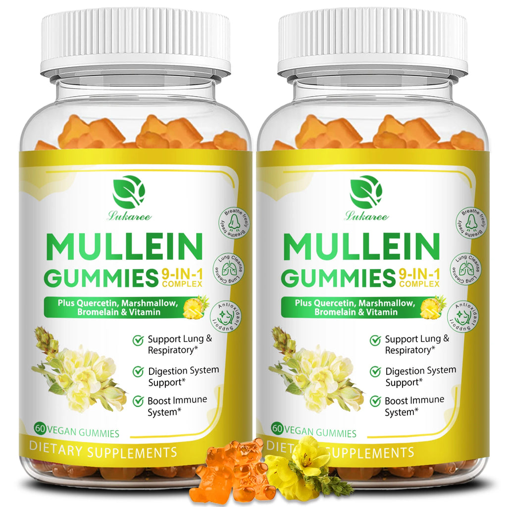 Lukaree 2Bottles 1000mg Mullein Gummies Lung Cleanse Support Respiratory Health Support Immune Health and Antioxidant Oasis Select 2pcs United States