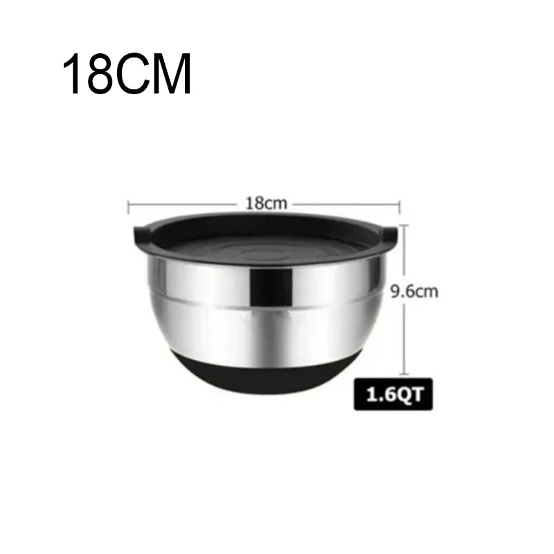 Stainless Steel Mixing Bowls with Lid & Non-Slip Silicone Base Stainless Steel Mixing Bowl Oasis Select 18 cm black