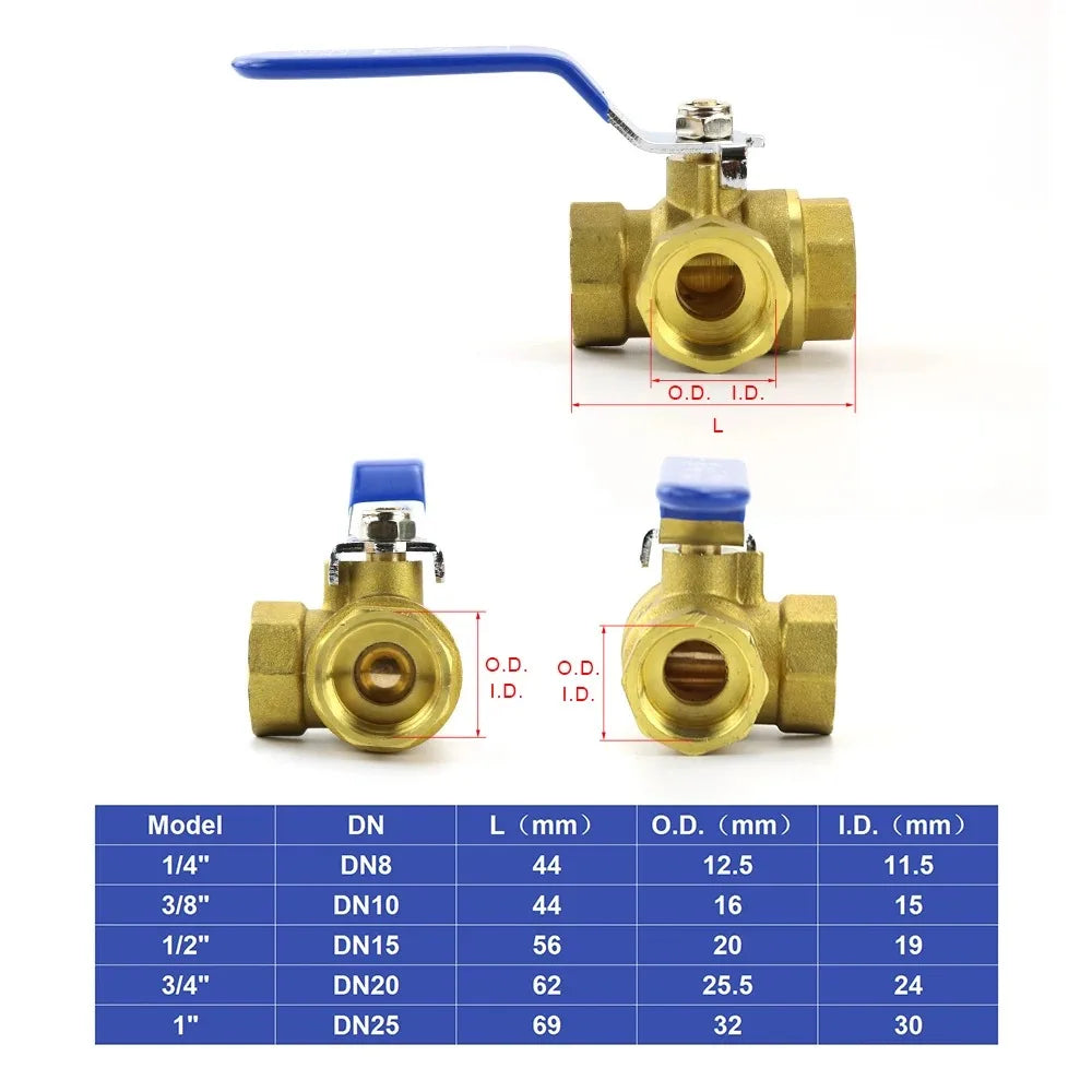 1/4" 3/8" 1/2" 3/4"1" BSP Female Brass Full Port T-Port L-Port 3 Way Ball Valve Connector Adapter For Water Oil Air Gas Oasis Select