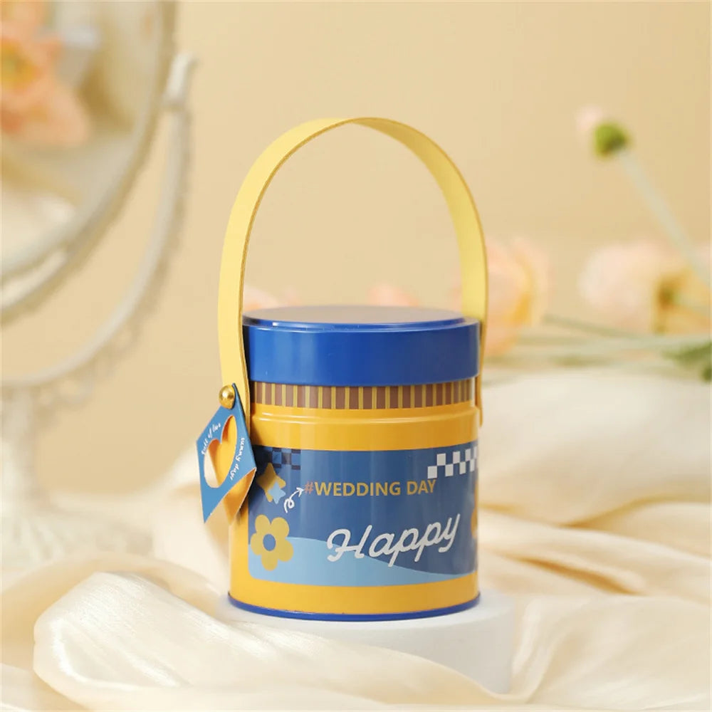 Wedding Tin Candy Box Round Storage Boxes Portable Handle Sugar Coffee Tea Tinplate Organizer Can Children Gifts Packaging Box Oasis Select Blue other