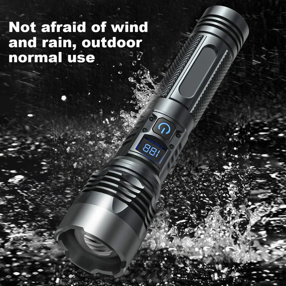 High Power LED Flashlight Aluminum Head Heat Dissipation Telescopic Zoom Torch USB Rechargeable Flashlights with Digital Display Oasis Select