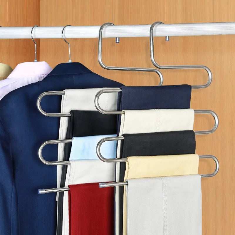 Stainless Steel 5-Layer S-Shaped Pants Hanger Rack | Space Saver