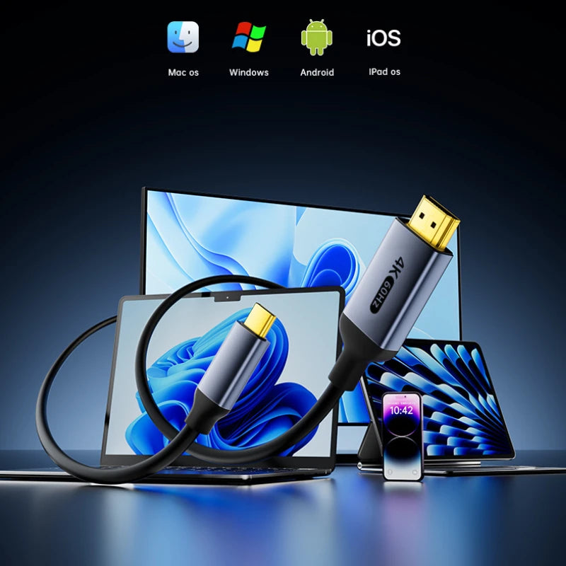 Type C to HDMI-Compatible HDTV Cable4K@30Hz 4K@60Hz USB C to HDMI Cable for Air iPad TV Converter MacBook USB-C HDMI Adapter Oasis Select