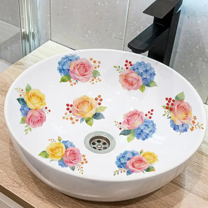 Floral Bathroom Stickers – Waterproof Removable PVC Decals