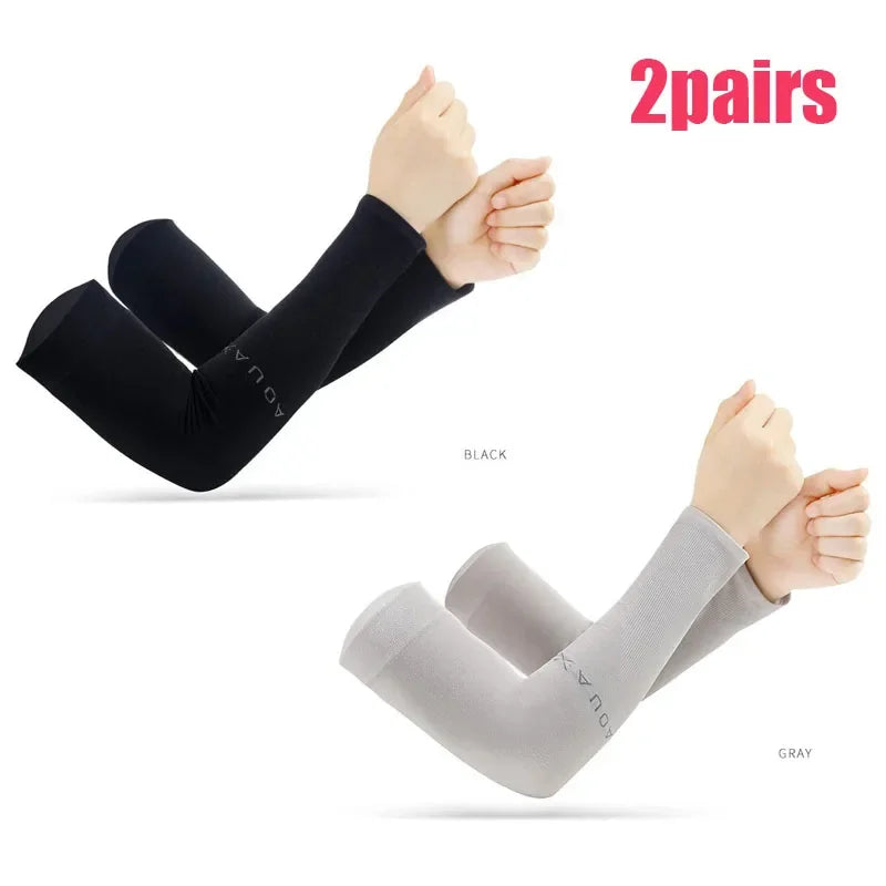 Summer Ice Silk Long Sleeves Anti-Sunburn Arm Cover Men Women Cuff New Cool Hand Sleeves Anti-UV Cycling Arm Sleeve Fingerless Oasis Select black-gray A