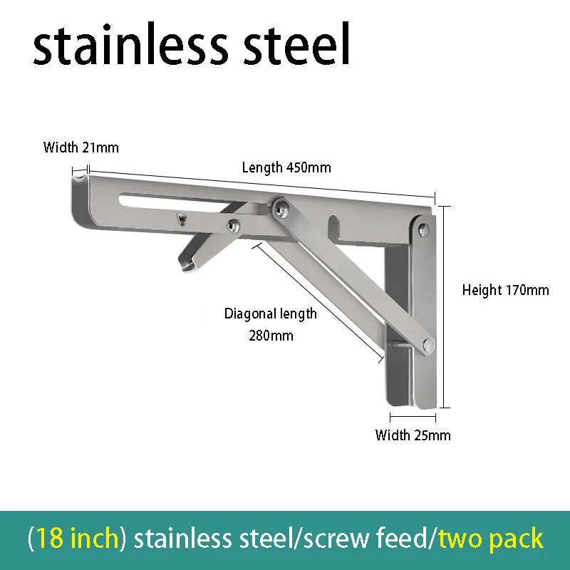 2PCS Thickened stainless steel folding bracket triangular bracket right angle holder wall shelf layer board bracket Oasis Select Stainless-18inch 2pcs