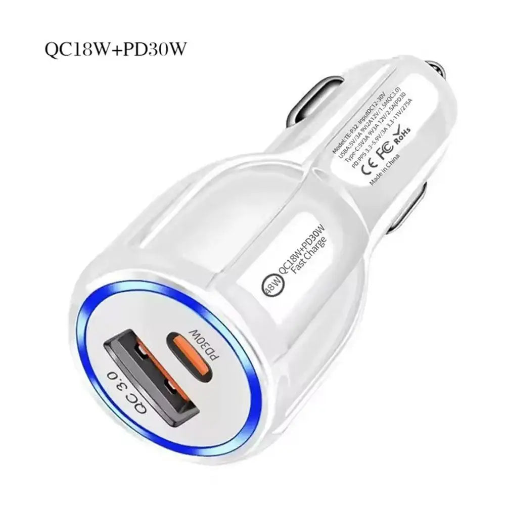 Dual-Port Car Charger QC5.0 & PD 30W Fast Charging