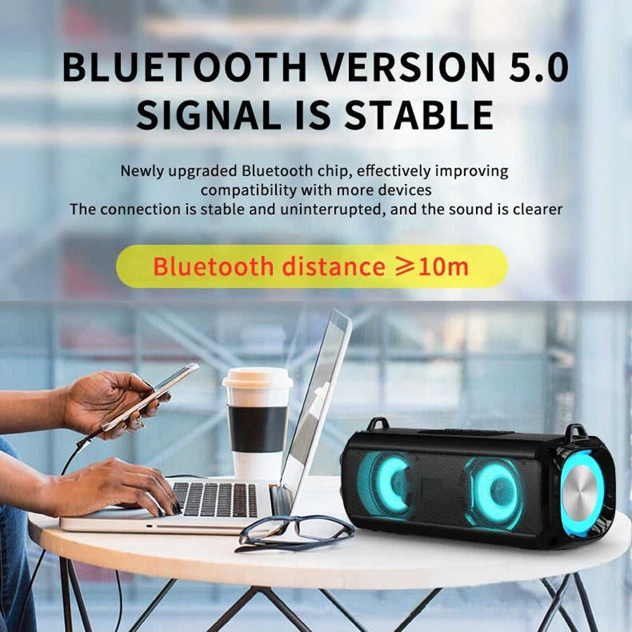 AyeBeau Portable Bluetooth Speaker RGB LED FM Radio Bass