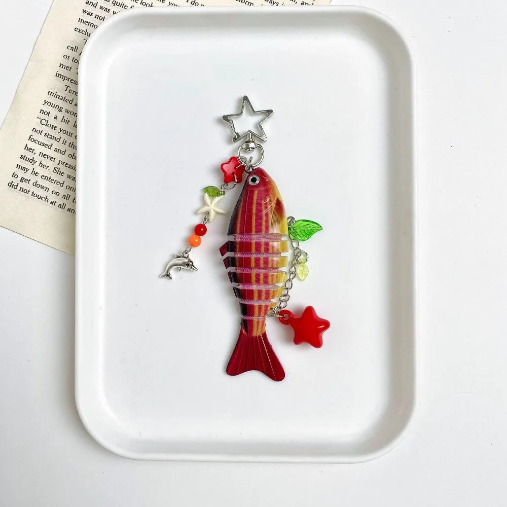 New Plastic Fish Keychain Multi Jointed Simulation Fish Hook Key Chain Backpack Pendant Gifts Oasis Select B 13cm