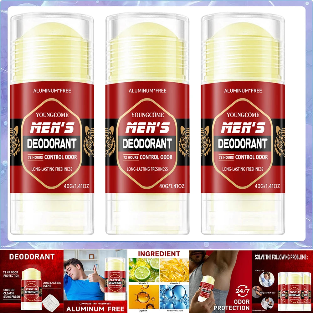 Whole Body Deodorant - Smooth Solid Stick - 72 Hour Odor Control - Aluminum Free, Baking Soda Free and Skin Safe Men Deodorant Oasis Select 40g 3pcs