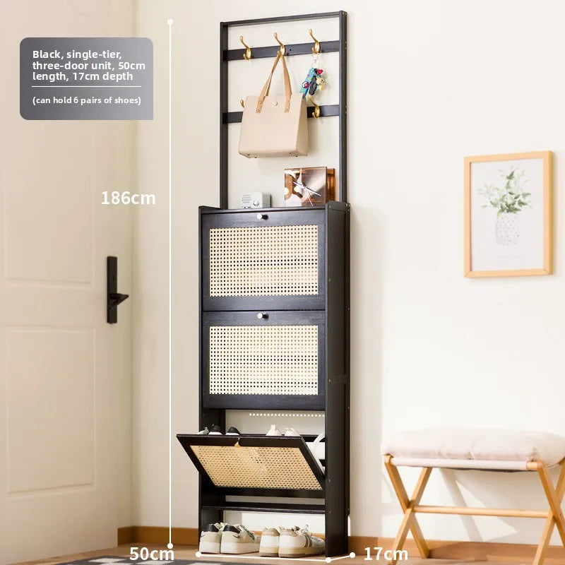 Shoe rack Multi-layer household door Coat rack Entry door Hanging hanger Integrated rental room Shoe rack Simple shoe cabinet Oasis Select Single black 3-50