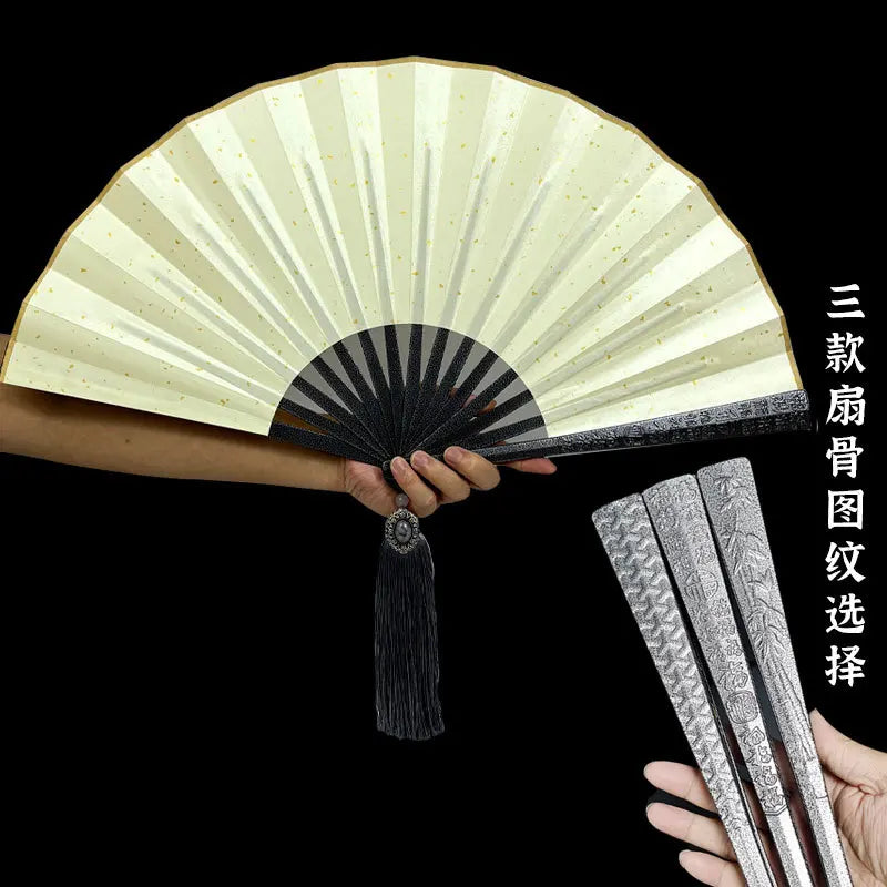 Metal Kung Fu Folding Fan Silk Cloth Fan Surface Tungsten Steel Alloy Self-defense Kung Fu Fan Oasis Select 9 Steel grain