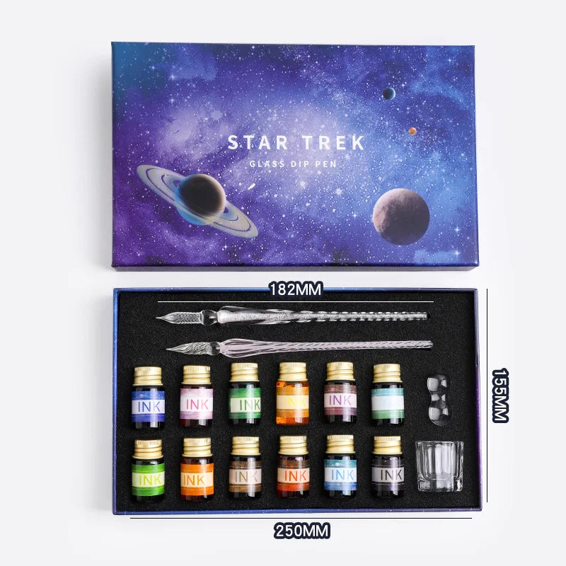 Free Starry Sky Glass Pen Set Signature Pen Crystal Student Dip Pen Glass Dip Pen Gift Pen Set of 16 Oasis Select 1