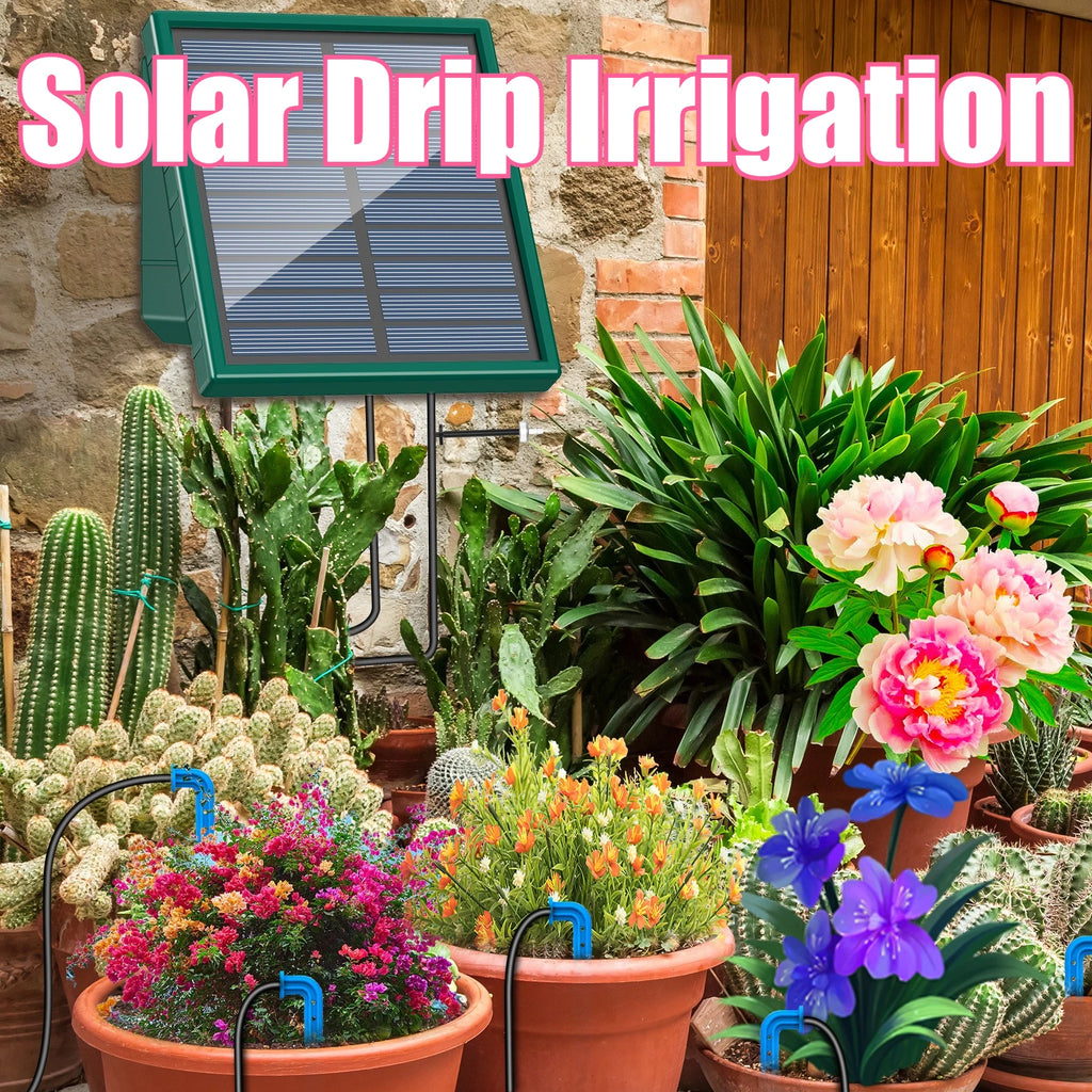Solar Irrigation System, Automatic Watering System with 10M Hose and 10 Drip Tips for In/Outdoor, DIY Garden Balcony Terrace Etc Oasis Select