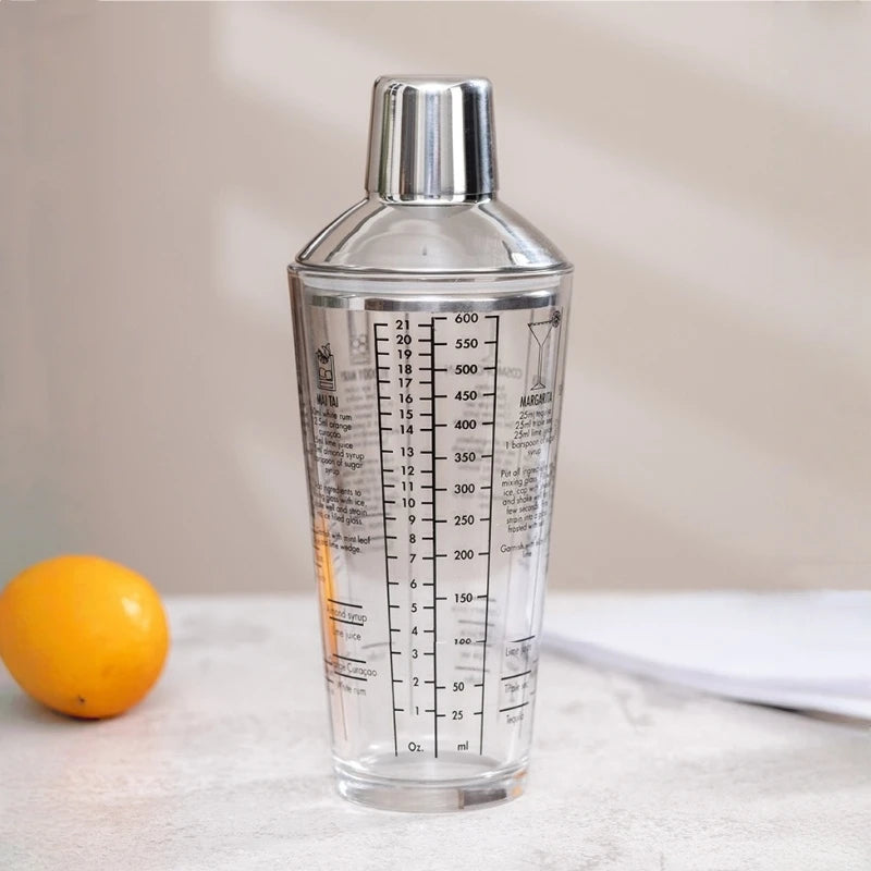 Glass Cocktail Shaker Martini Hand Shaker Cup with Scales 400/600ml Milk Tea Lemon Tea Wine Drink Shaker Mixer Bar Tool Oasis Select