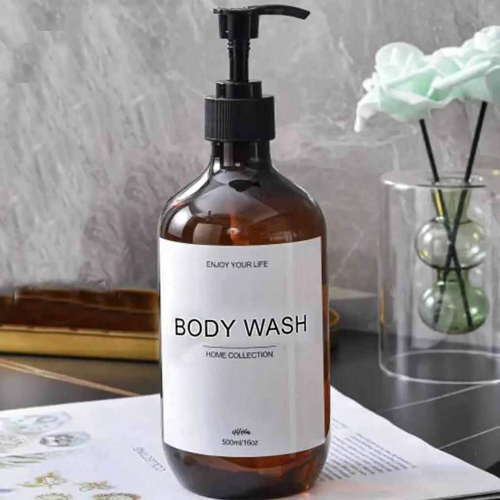 Bathroom Shampoo Dispenser Set 500ml Conditioner Body Wash Bottles Refillable Dispenser Farmhouse Decoration Storage Bottles Oasis Select Brown-B 1
