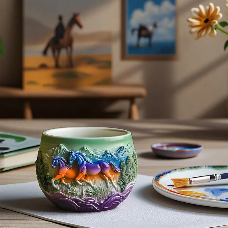 Running stallion relief succulent plant flowerpot resin silicone mold grassland warhorse storage box mould horse gypsum molds Oasis Select