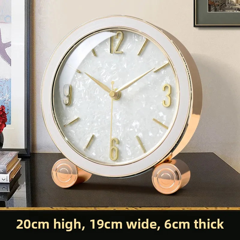 Clock Desktop Light Luxury New European Living Room Home Clock High-end Quartz Desktop Decoration Home Furnishings Oasis Select White