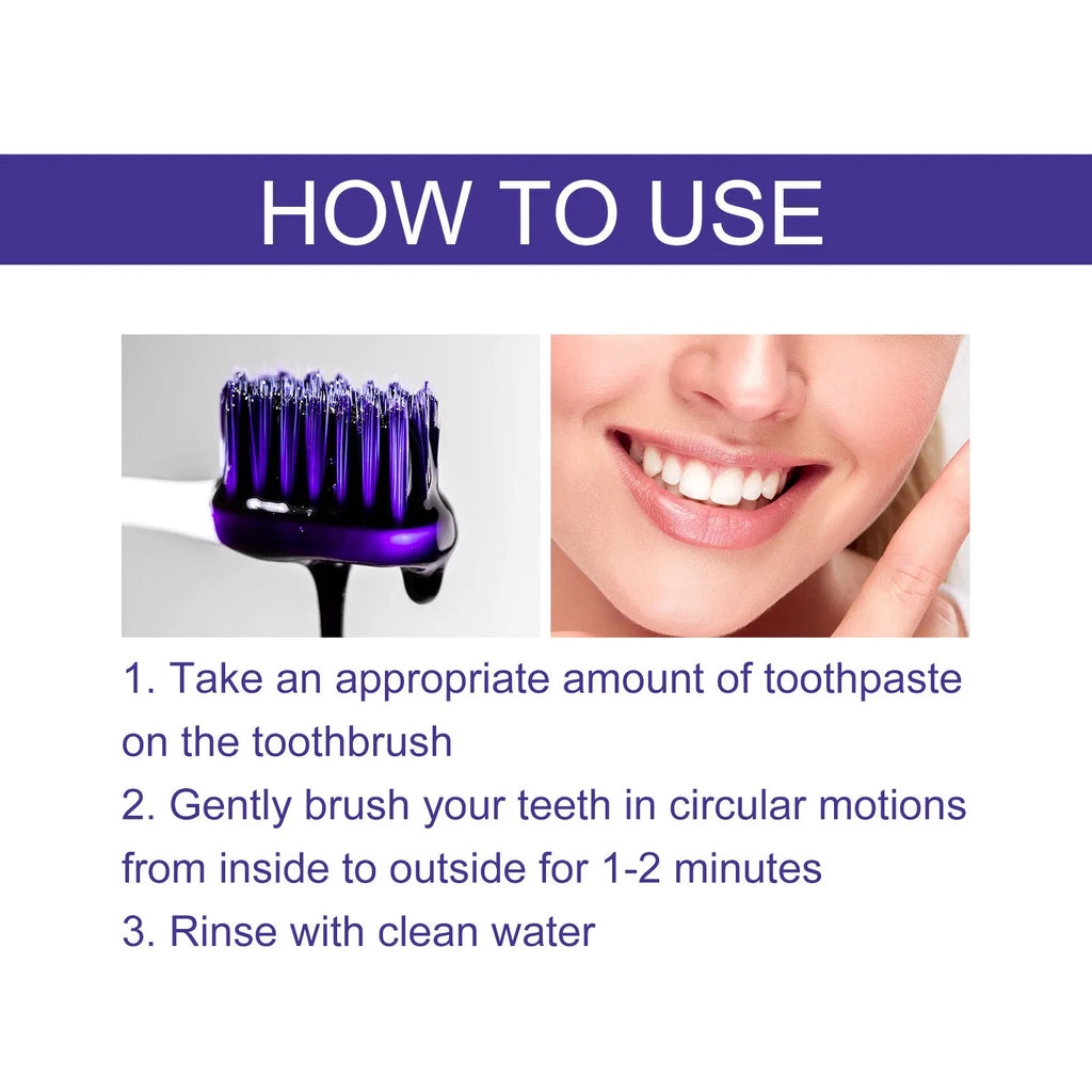 Purple Toothpaste Teeth Whitening Remove Yellow Stains Fights Tartar Fresh Breath Oral Hygiene Teeth Care Cleaning Toothpaste Oasis Select