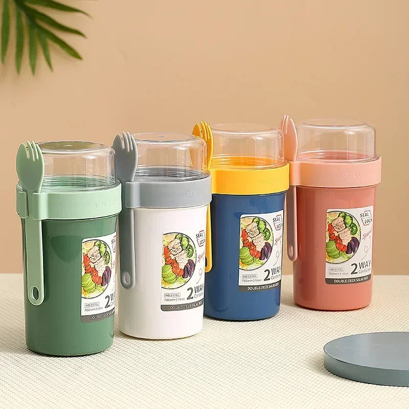 Portable Salad Cups Container Plastic with Lid and Fork Overnight cup Breakfast Oatmeal Cereal Nut Yogurt Cup School Lunch Box Oasis Select